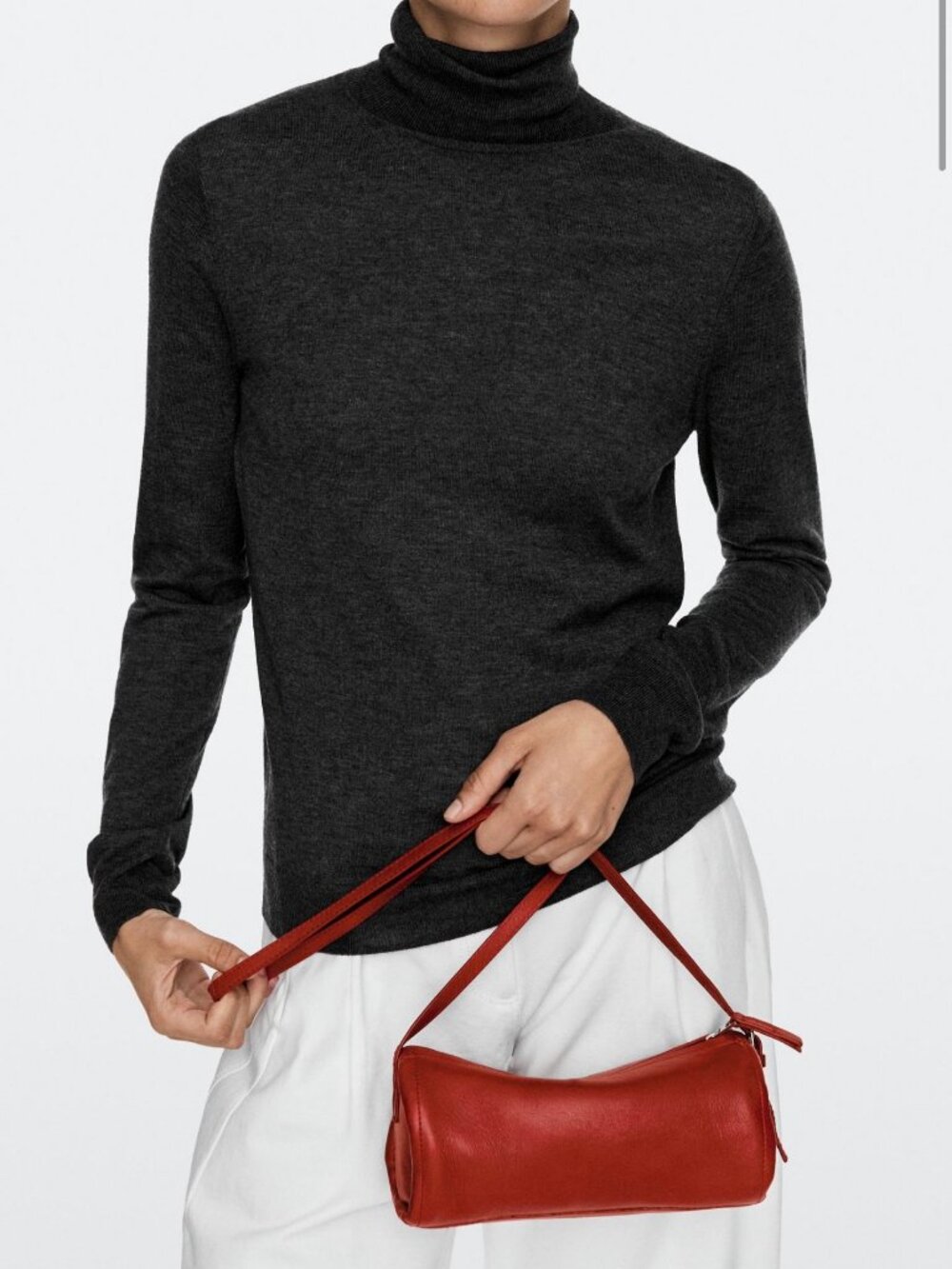 Massimo Dutti Nappa Leather Barrel Crossbody Bag — Coral Red, Adjustable Strap,